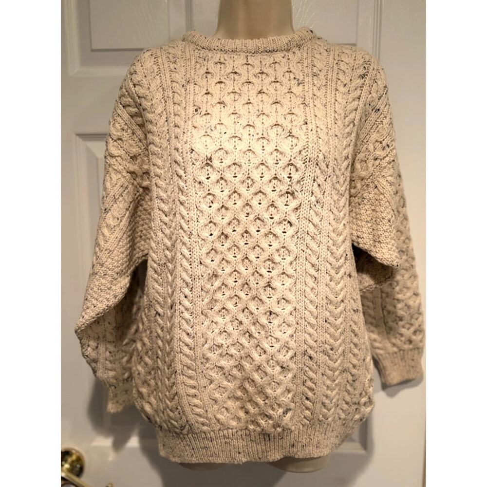 It’s Traditional ‘Tis Irish Aran Cable Knit Sweater Cream Wool Women’s Chunky M - Picture 1 of 7